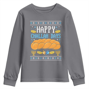 Happy Challah Days Youth Sweatshirt Ugly Hanukkah Food Lover Gift TS12 Charcoal Print Your Wear