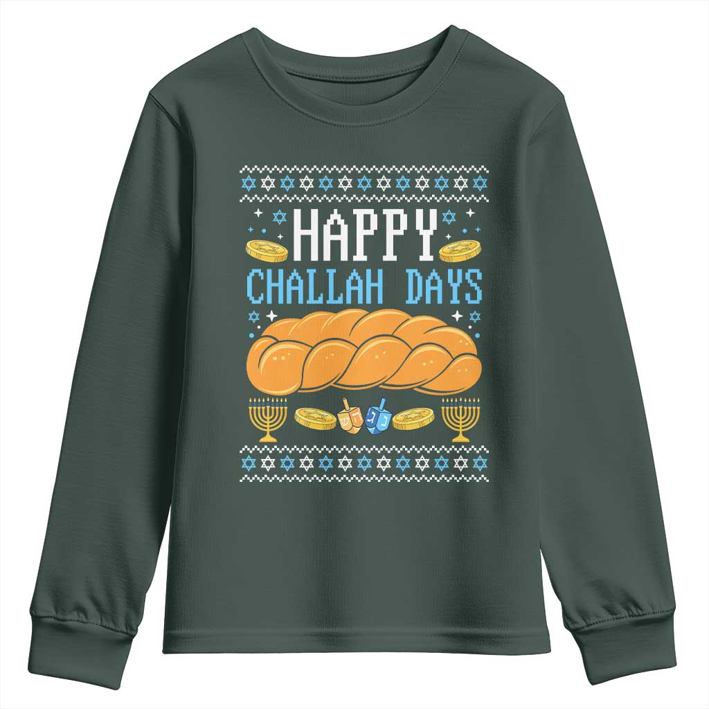 Happy Challah Days Youth Sweatshirt Ugly Hanukkah Food Lover Gift TS12 Dark Forest Green Print Your Wear