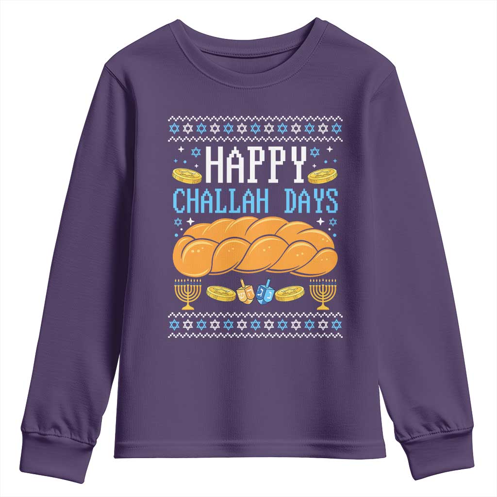 Happy Challah Days Youth Sweatshirt Ugly Hanukkah Food Lover Gift TS12 Purple Print Your Wear