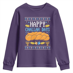 Happy Challah Days Youth Sweatshirt Ugly Hanukkah Food Lover Gift TS12 Purple Print Your Wear