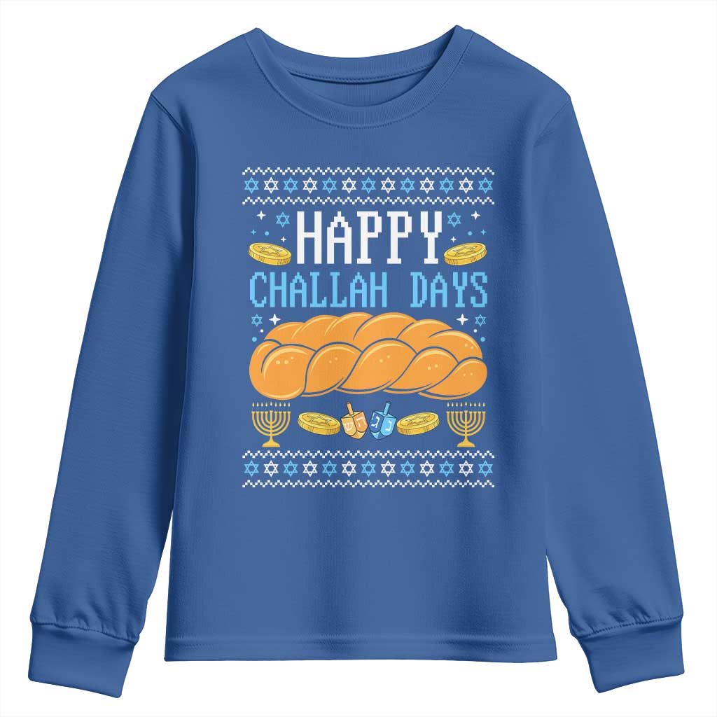 Happy Challah Days Youth Sweatshirt Ugly Hanukkah Food Lover Gift TS12 Royal Blue Print Your Wear