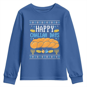 Happy Challah Days Youth Sweatshirt Ugly Hanukkah Food Lover Gift TS12 Royal Blue Print Your Wear