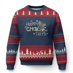 Funny Hanukkah Festival Of Lights Ugly Christmas Sweater Happy Challah Days TS12 Navy Red Print Your Wear