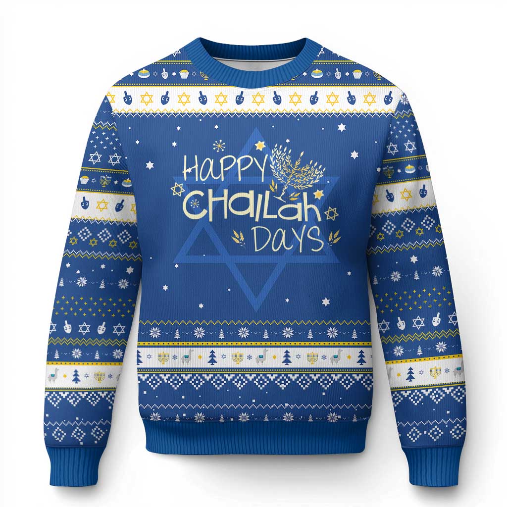 Funny Festival Of Lights Hanukkah Ugly Sweater Happy Challah Days TS12 Blue White Print Your Wear
