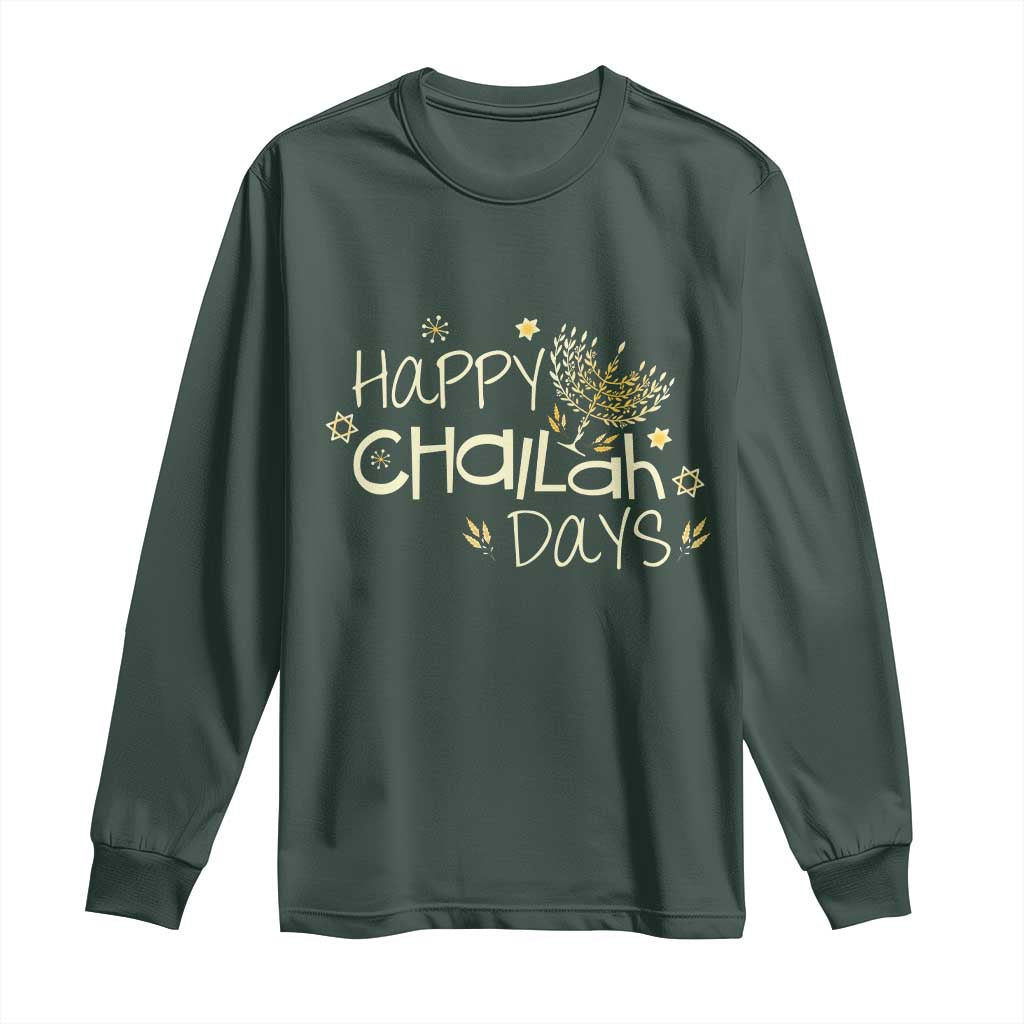 Funny Hanukkah Festival Of Lights Long Sleeve Shirt Happy Challah Days TS12 Dark Forest Green Print Your Wear