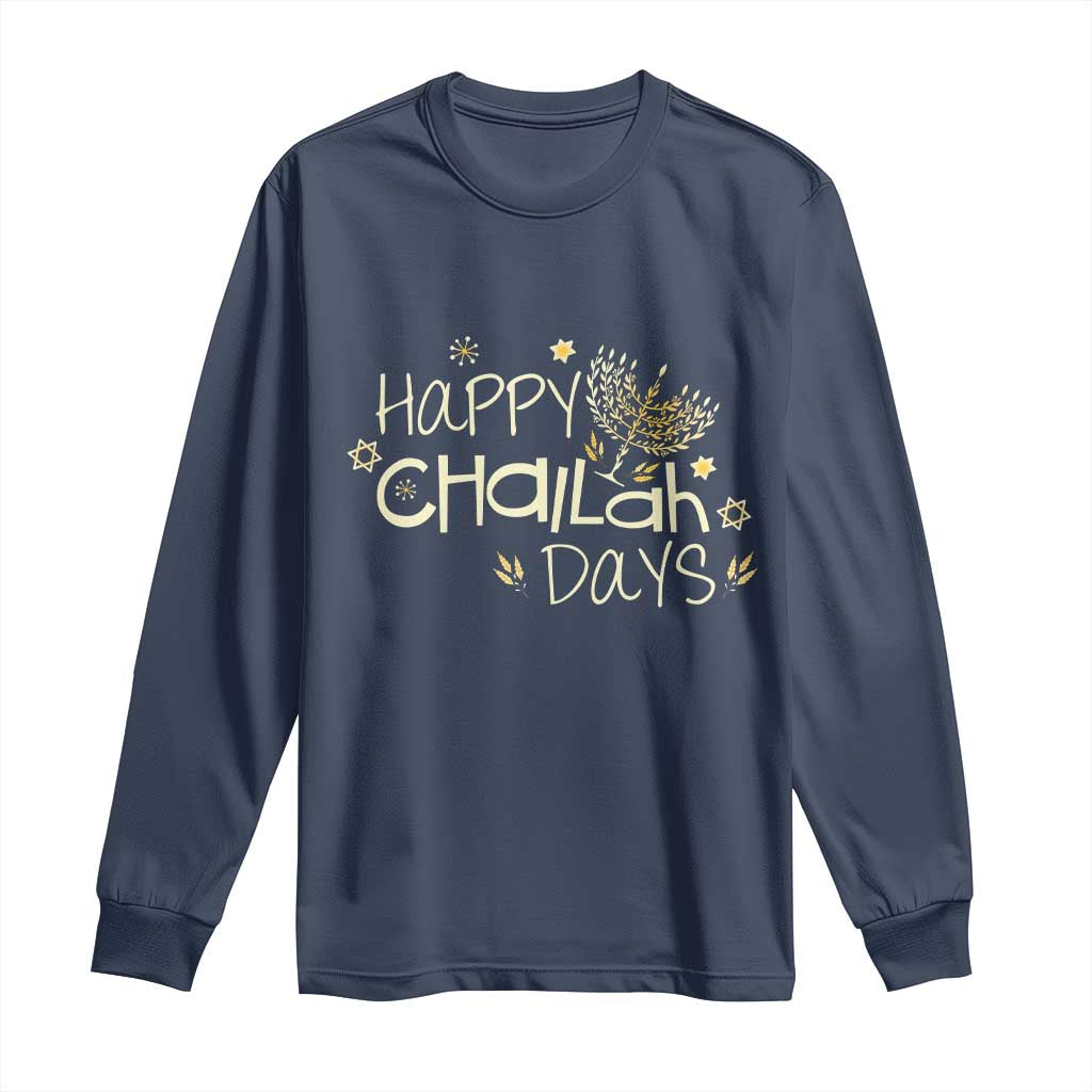 Funny Hanukkah Festival Of Lights Long Sleeve Shirt Happy Challah Days TS12 Navy Print Your Wear