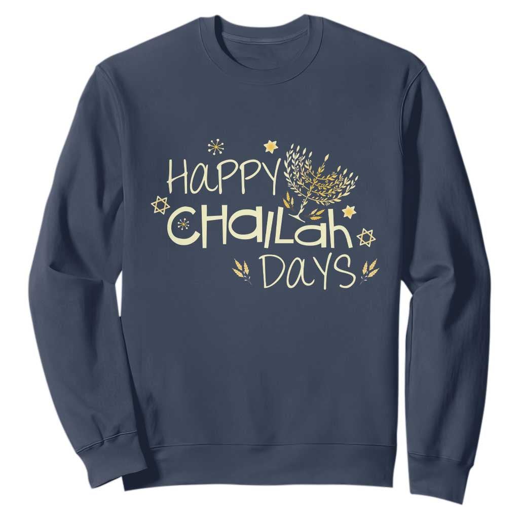 Funny Hanukkah Festival Of Lights Sweatshirt Happy Challah Days TS12 Navy Print Your Wear