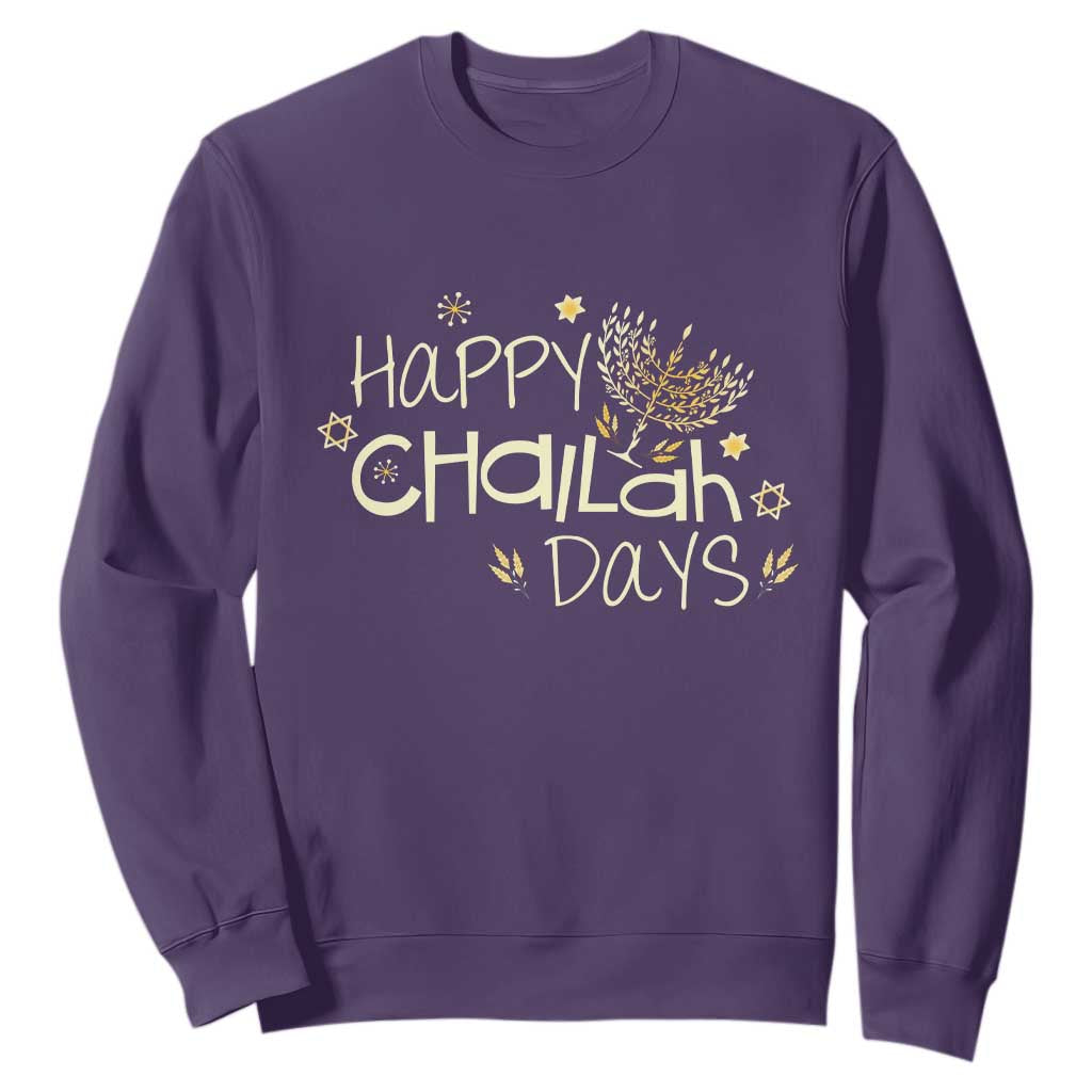 Funny Hanukkah Festival Of Lights Sweatshirt Happy Challah Days TS12 Purple Print Your Wear