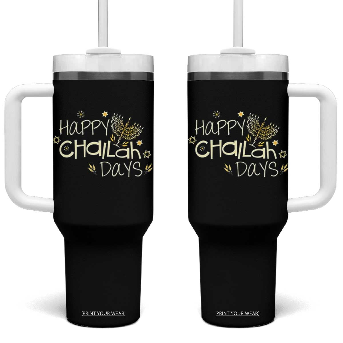 Funny Hanukkah Festival Of Lights Tumbler With Handle Happy Challah Days TS12 One Size: 40 oz Black Print Your Wear
