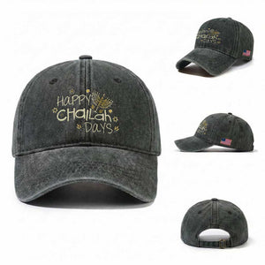 Funny Hanukkah Festival Of Lights Washed Cotton Baseball Cap Happy Challah Days TS12 Washed Cap Universal Fit Dark Green Print Your Wear