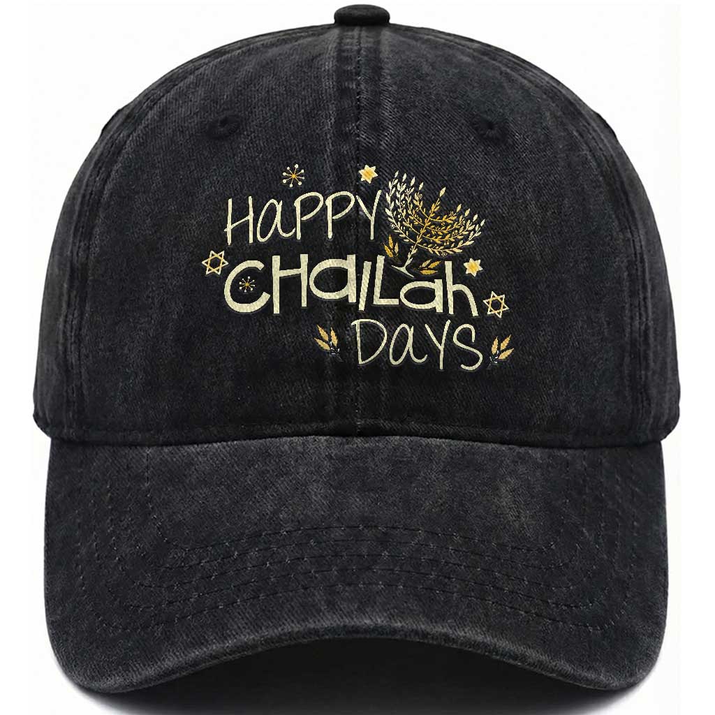 Funny Hanukkah Festival Of Lights Washed Cotton Baseball Cap Happy Challah Days TS12 Print Your Wear