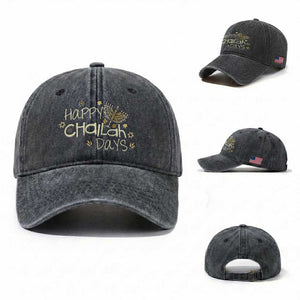 Funny Hanukkah Festival Of Lights Washed Cotton Baseball Cap Happy Challah Days TS12 Washed Cap Universal Fit Dark Gray Print Your Wear