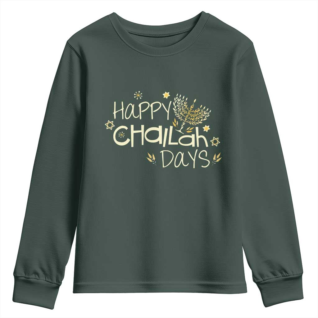 Funny Hanukkah Festival Of Lights Youth Sweatshirt Happy Challah Days TS12 Dark Forest Green Print Your Wear