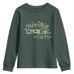 Funny Hanukkah Festival Of Lights Youth Sweatshirt Happy Challah Days TS12 Dark Forest Green Print Your Wear