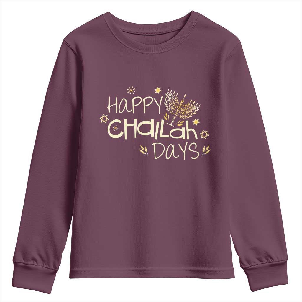 Funny Hanukkah Festival Of Lights Youth Sweatshirt Happy Challah Days TS12 Maroon Print Your Wear
