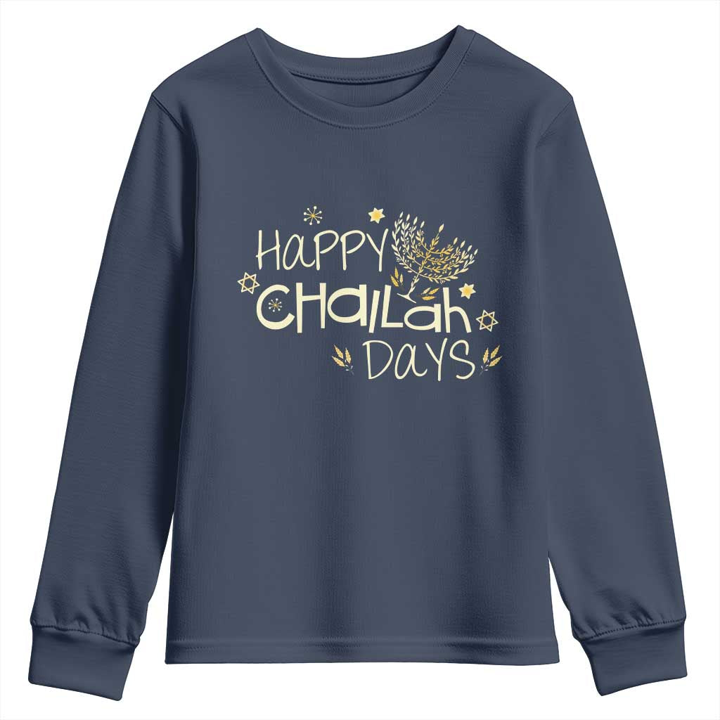 Funny Hanukkah Festival Of Lights Youth Sweatshirt Happy Challah Days TS12 Navy Print Your Wear