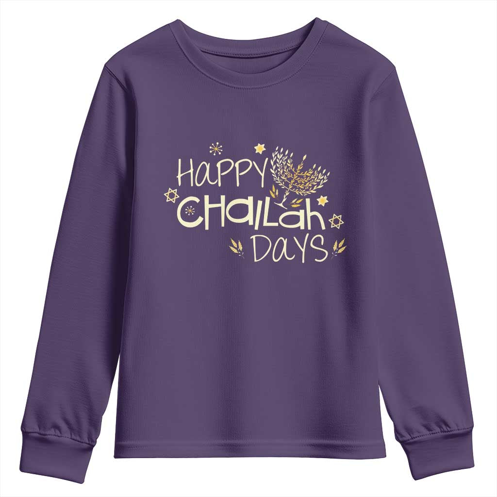 Funny Hanukkah Festival Of Lights Youth Sweatshirt Happy Challah Days TS12 Purple Print Your Wear