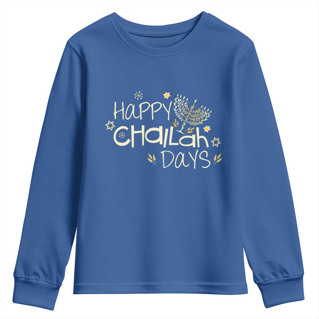 Funny Hanukkah Festival Of Lights Youth Sweatshirt Happy Challah Days TS12 Royal Blue Print Your Wear