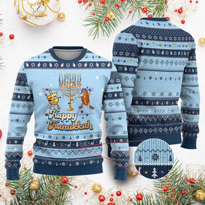 Funny Chanukkah Hanukkah Ugly Sweater Dab Dreidel Menorah Challah Gift TS12 Light Blue Navy Print Your Wear