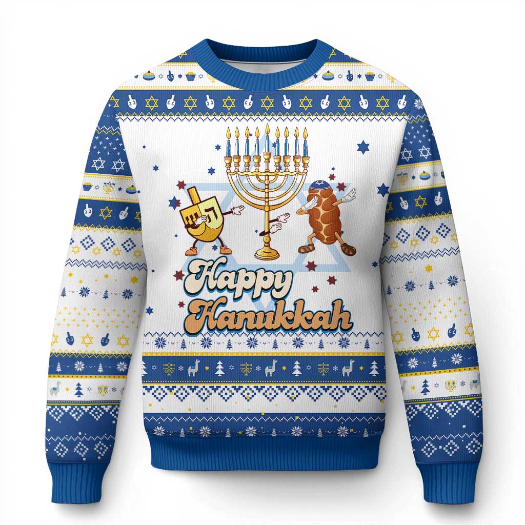 Funny Chanukkah Hanukkah Ugly Sweater Dab Dreidel Menorah Challah Gift TS12 White Royal Blue Print Your Wear