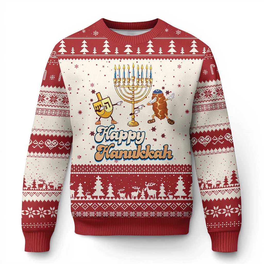 Funny Hanukkah Ugly Christmas Sweater Dab Dreidel Menorah Challah Gift TS12 Beige Red Print Your Wear