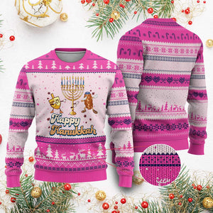 Funny Hanukkah Ugly Christmas Sweater Dab Dreidel Menorah Challah Gift TS12 Hot Pink Print Your Wear