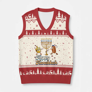 Funny Hanukkah V-Neck Knit Sweater Vest Dab Dreidel Menorah Challah Gift TS12 Beige Red Print Your Wear