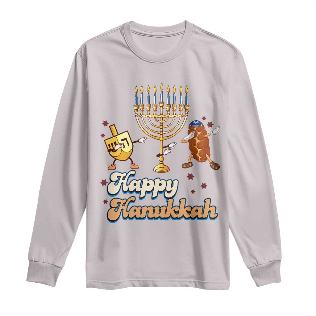 Funny Hanukkah Long Sleeve Shirt Dab Dreidel Menorah Challah Gift TS12 Ice Gray Print Your Wear