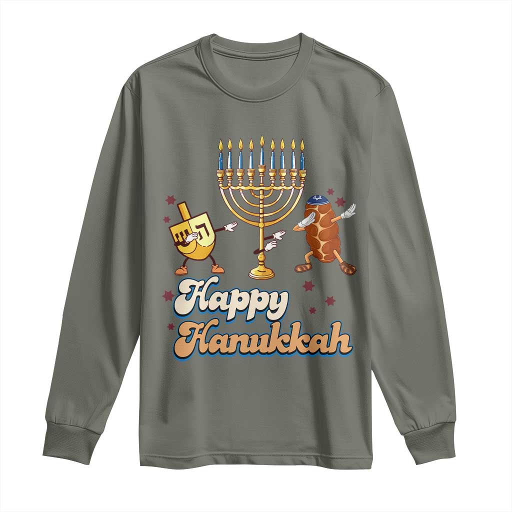 Funny Hanukkah Long Sleeve Shirt Dab Dreidel Menorah Challah Gift TS12 Military Green Print Your Wear