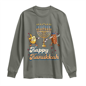 Funny Hanukkah Long Sleeve Shirt Dab Dreidel Menorah Challah Gift TS12 Military Green Print Your Wear