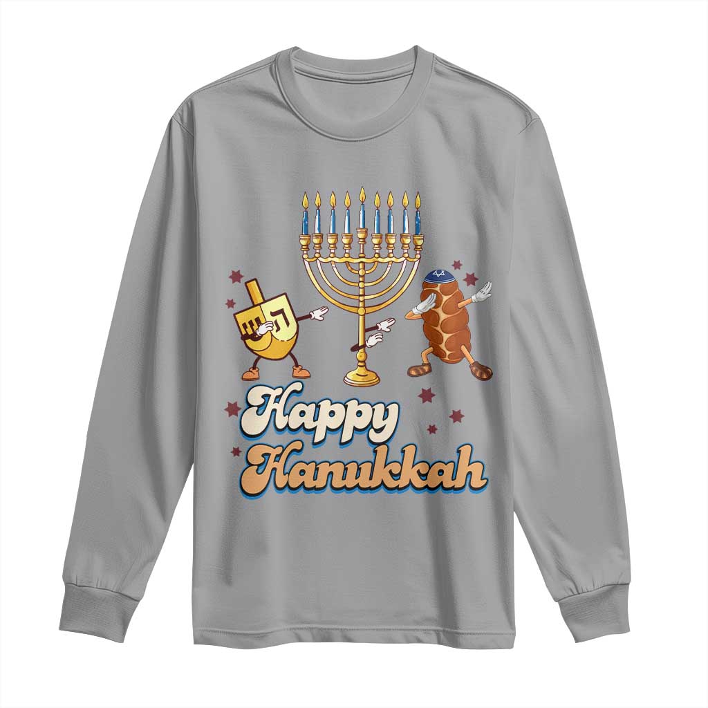 Funny Hanukkah Long Sleeve Shirt Dab Dreidel Menorah Challah Gift TS12 Sport Gray Print Your Wear