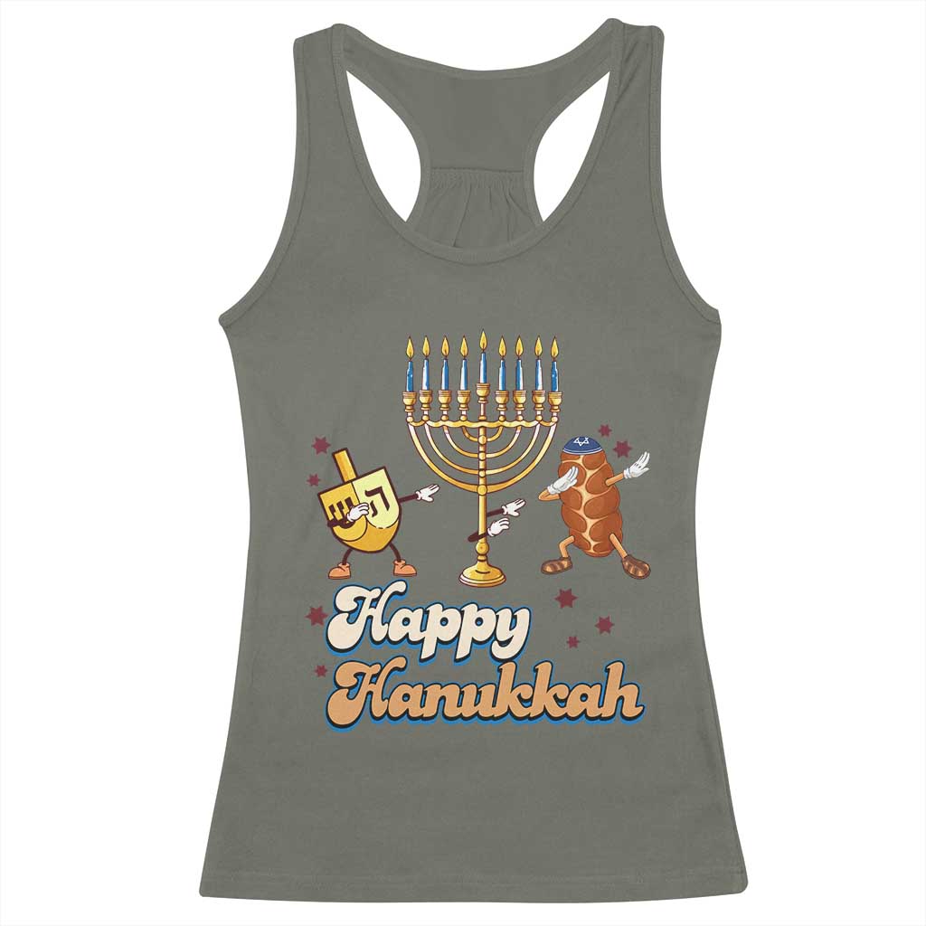 Funny Hanukkah Racerback Tank Top Dab Dreidel Menorah Challah Gift TS12 Military Green Print Your Wear