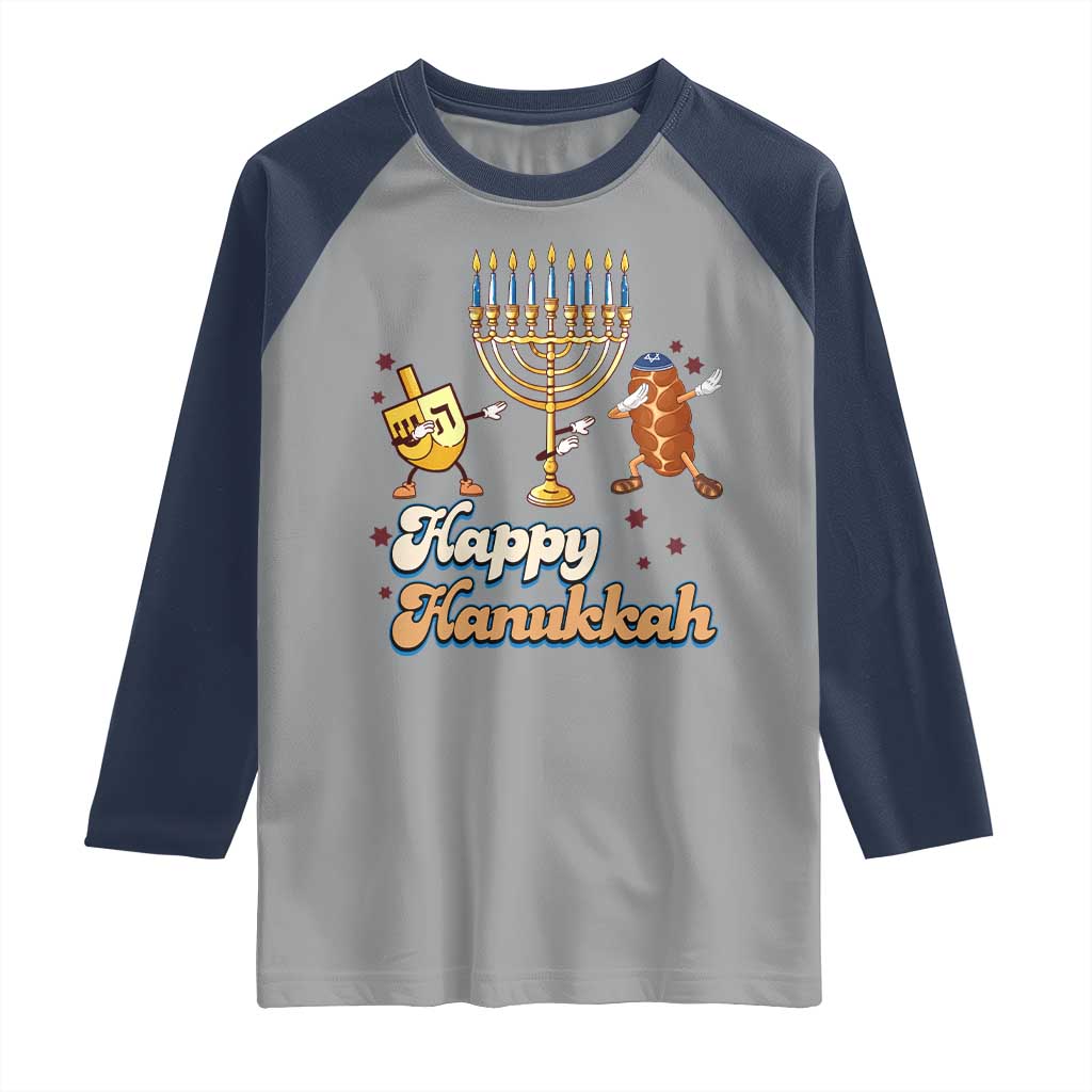 Funny Hanukkah Raglan Shirt Dab Dreidel Menorah Challah Gift TS12 Sport Gray Navy Print Your Wear