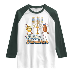 Funny Hanukkah Raglan Shirt Dab Dreidel Menorah Challah Gift TS12 White Dark Forest Green Print Your Wear