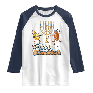 Funny Hanukkah Raglan Shirt Dab Dreidel Menorah Challah Gift TS12 White Navy Print Your Wear