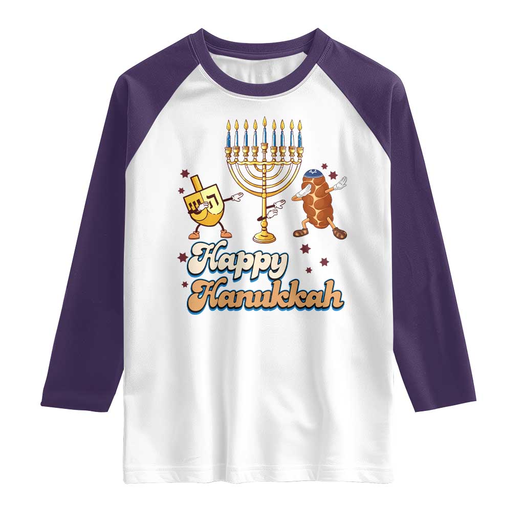 Funny Hanukkah Raglan Shirt Dab Dreidel Menorah Challah Gift TS12 White Purple Print Your Wear