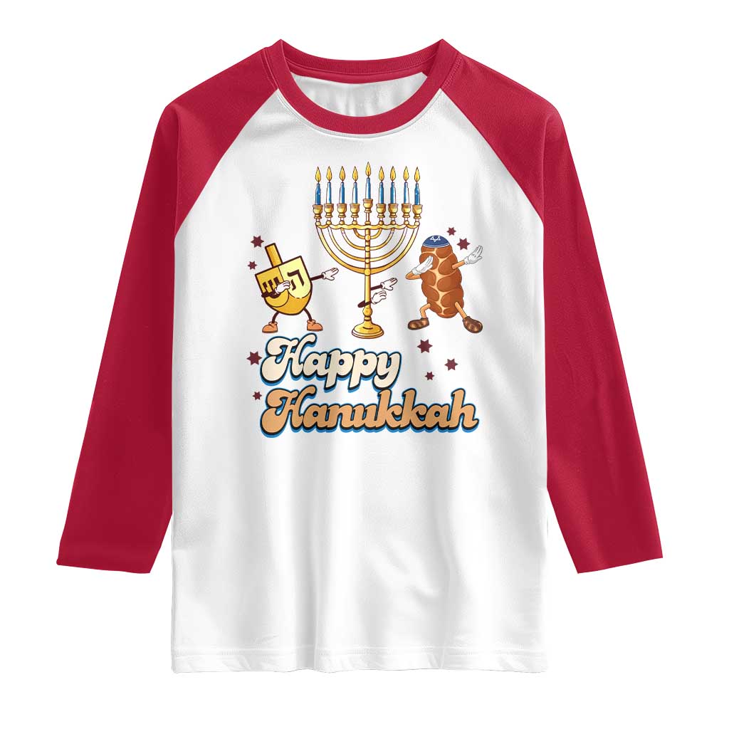 Funny Hanukkah Raglan Shirt Dab Dreidel Menorah Challah Gift TS12 White Red Print Your Wear