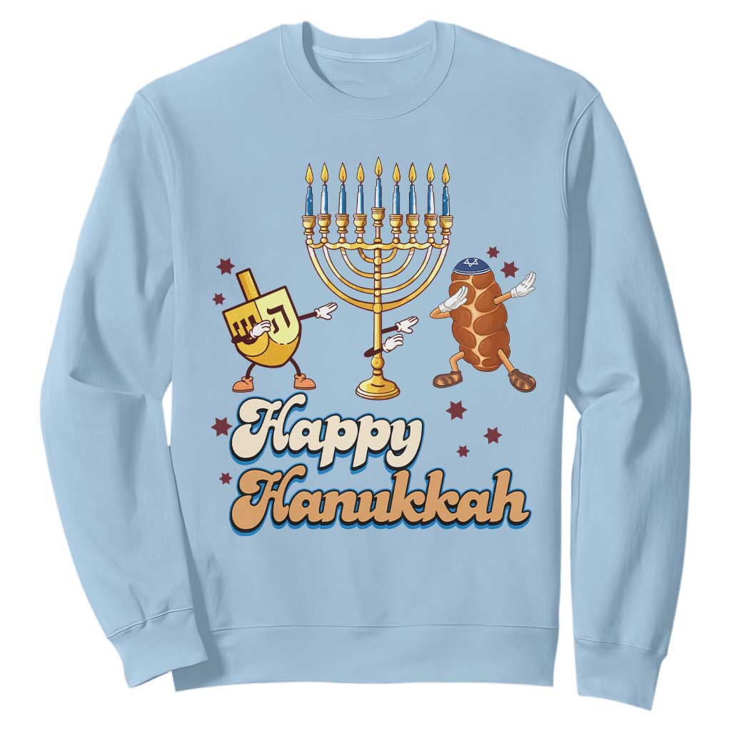 Funny Hanukkah Sweatshirt Dab Dreidel Menorah Challah Gift TS12 Light Blue Print Your Wear