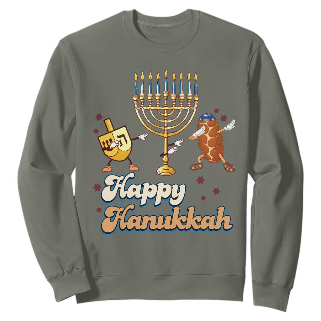 Funny Hanukkah Sweatshirt Dab Dreidel Menorah Challah Gift TS12 Military Green Print Your Wear