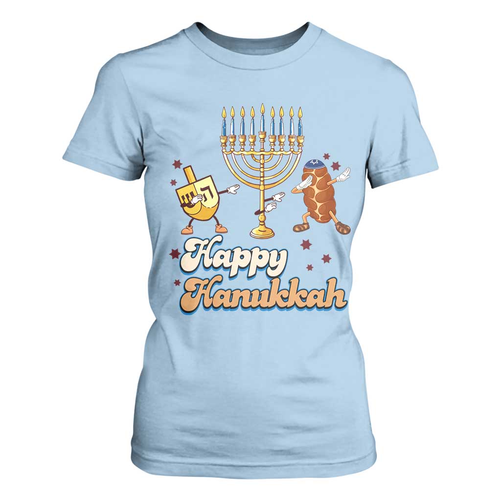Funny Hanukkah T Shirt For Women Dab Dreidel Menorah Challah Gift TS12 Light Blue Print Your Wear