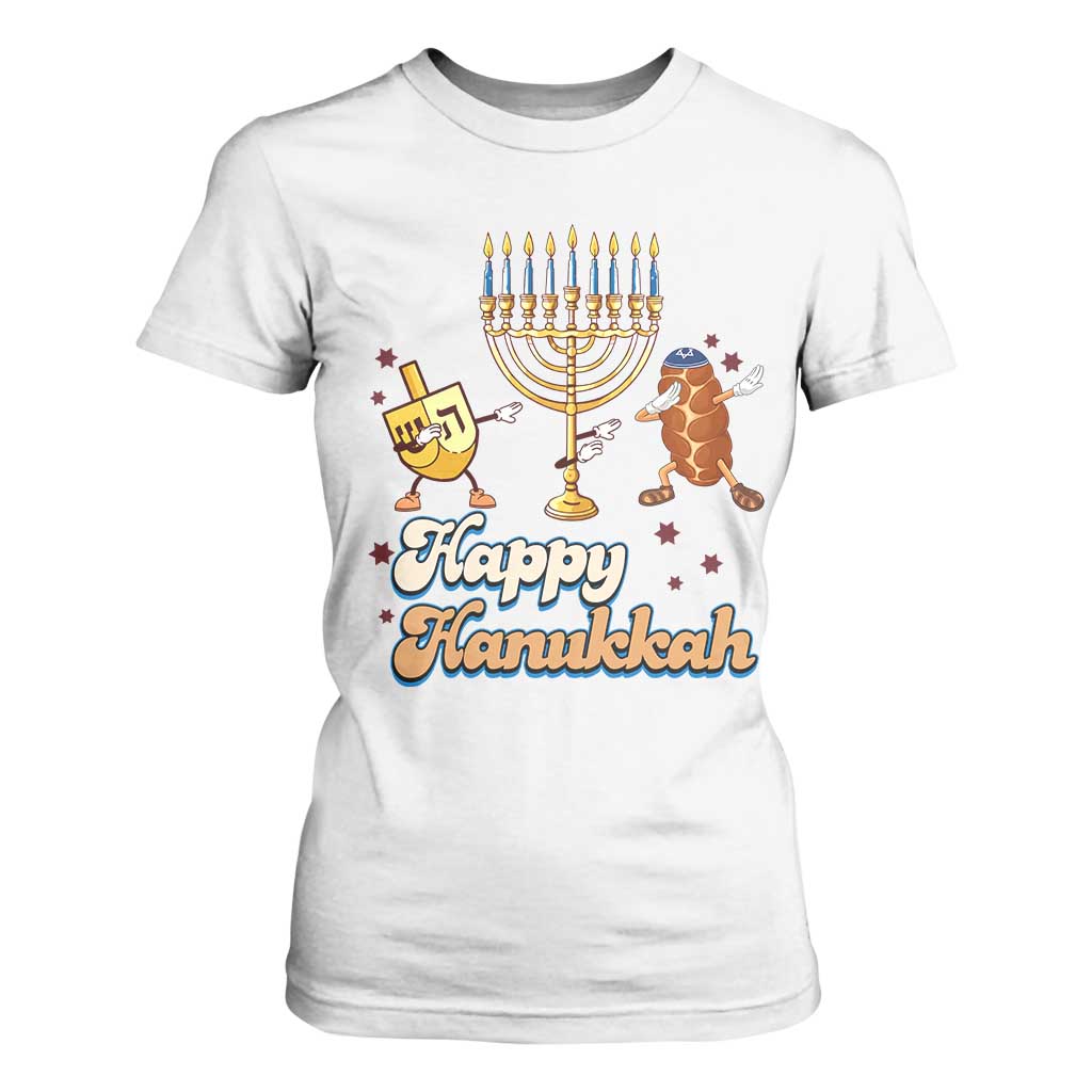 Funny Hanukkah T Shirt For Women Dab Dreidel Menorah Challah Gift TS12 White Print Your Wear