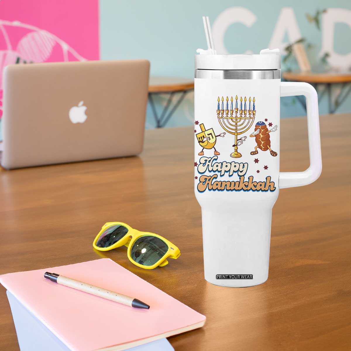 Funny Hanukkah Tumbler With Handle Dab Dreidel Menorah Challah Gift TS12 Print Your Wear