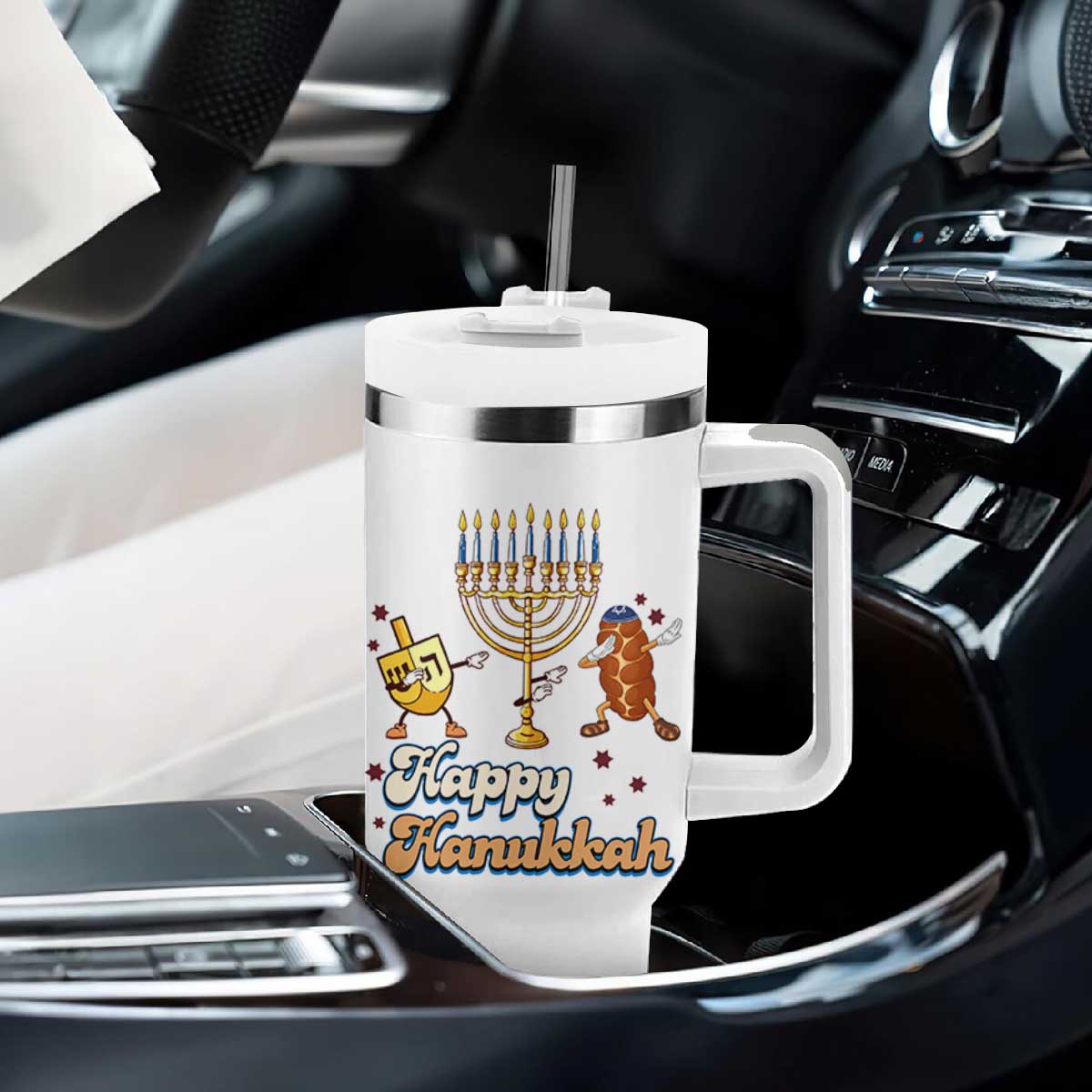 Funny Hanukkah Tumbler With Handle Dab Dreidel Menorah Challah Gift TS12 Print Your Wear