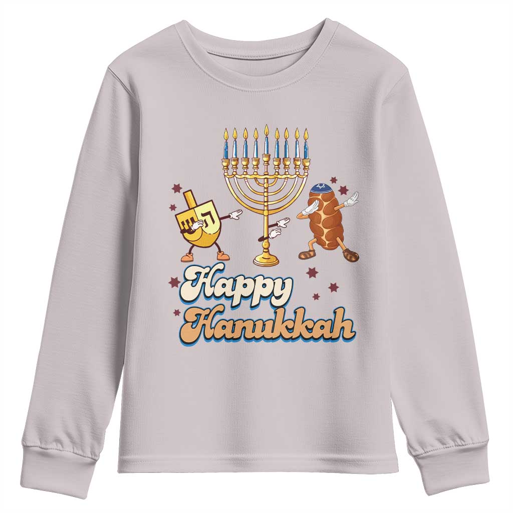 Funny Hanukkah Youth Sweatshirt Dab Dreidel Menorah Challah Gift TS12 Ice Gray Print Your Wear