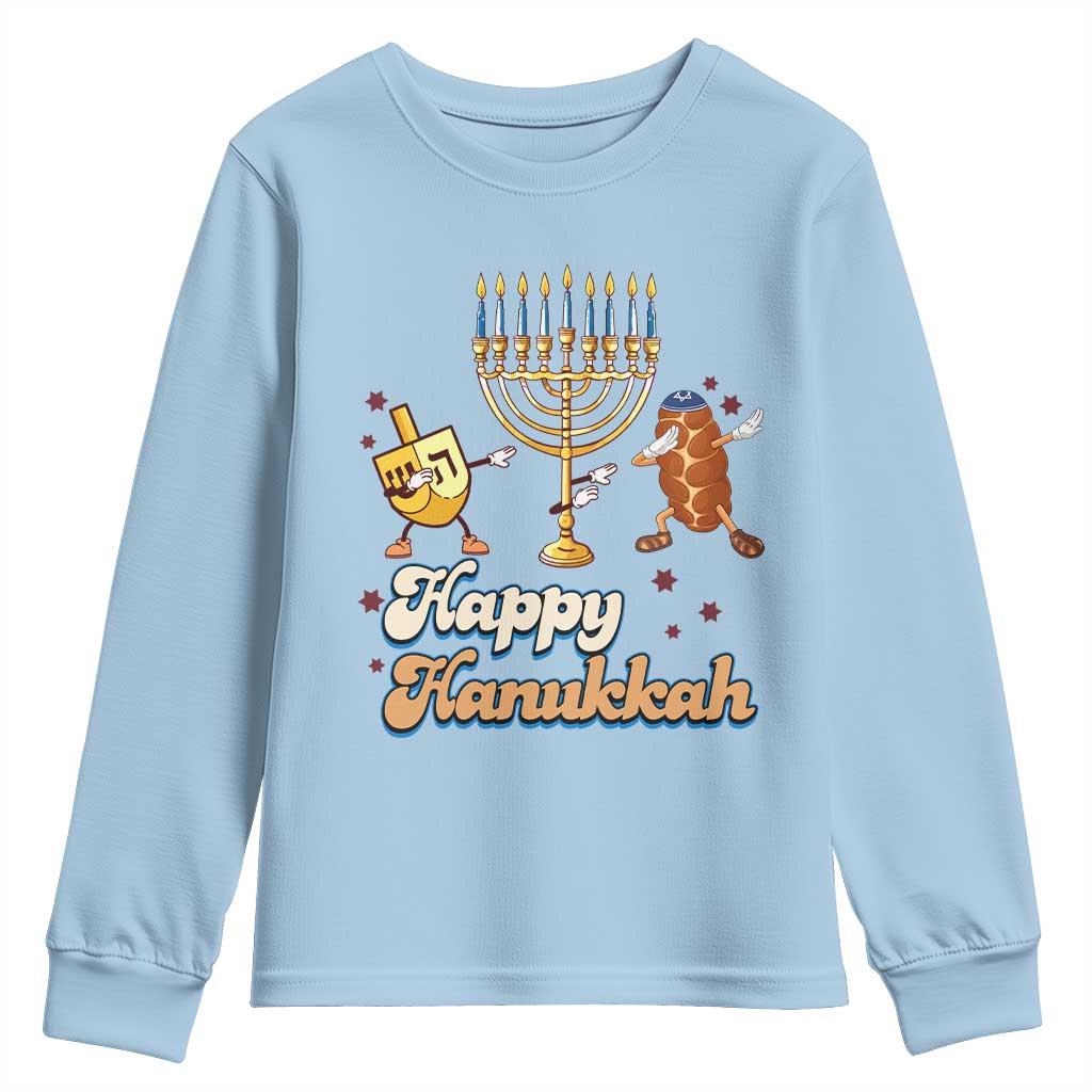 Funny Hanukkah Youth Sweatshirt Dab Dreidel Menorah Challah Gift TS12 Light Blue Print Your Wear