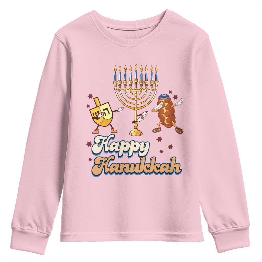 Funny Hanukkah Youth Sweatshirt Dab Dreidel Menorah Challah Gift TS12 Light Pink Print Your Wear