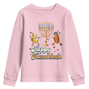 Funny Hanukkah Youth Sweatshirt Dab Dreidel Menorah Challah Gift TS12 Light Pink Print Your Wear