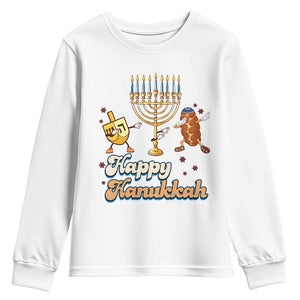 Funny Hanukkah Youth Sweatshirt Dab Dreidel Menorah Challah Gift TS12 White Print Your Wear