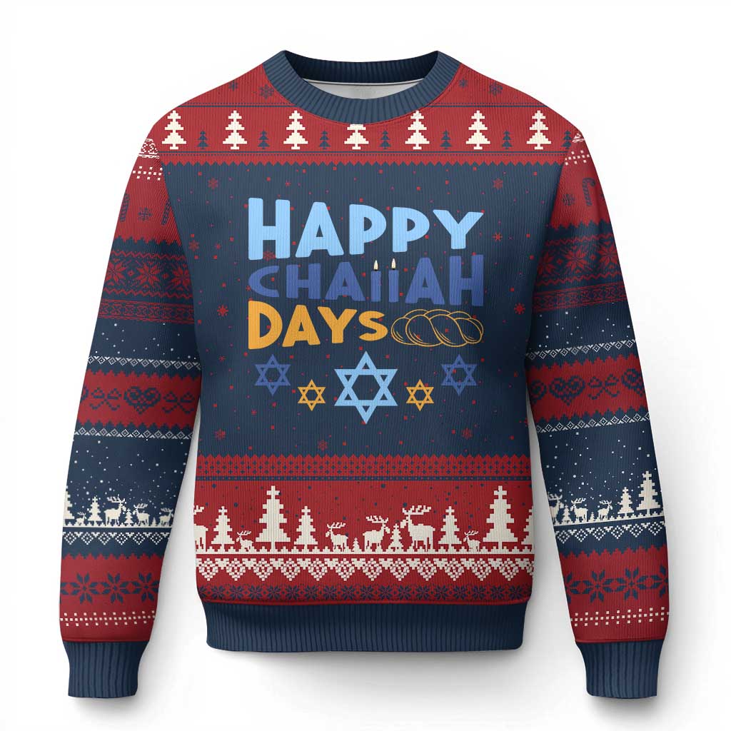 Happy Challah Days Ugly Christmas Sweater Hanukkah Holiday Gift TS12 Navy Red Print Your Wear