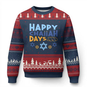 Happy Challah Days Ugly Christmas Sweater Hanukkah Holiday Gift TS12 Navy Red Print Your Wear